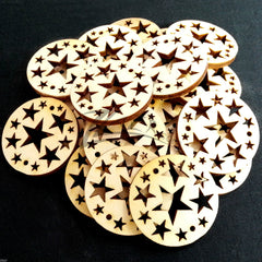 Wood Holiday Stars Circles 1.25" 2-Holes